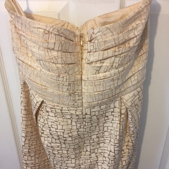 Max & Cleo Strapless Cream and Gold Cocktail Dress - Picture 4 of 5